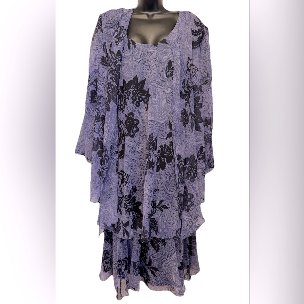 Vintage J.B.S. Floral Dress & Jacket Set Sheer Women’s 22W Purple Black NWT